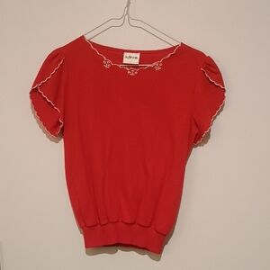 Elegant Red Short Sleeve Women's Top